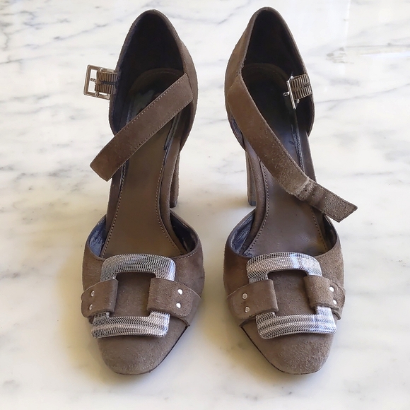 Calvin Klein Suede Leather Shoes with  front decor and 3.5" heels. - Picture 2 of 6